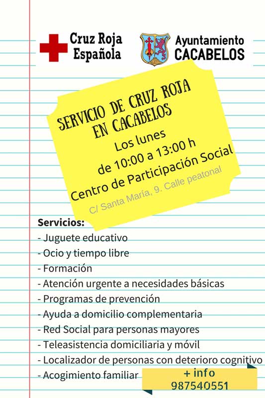 Cartel de servicios de cruz roja en Cacabelos