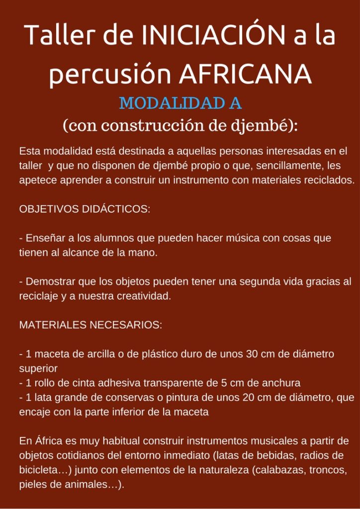 Cartel de taller de percusión 2