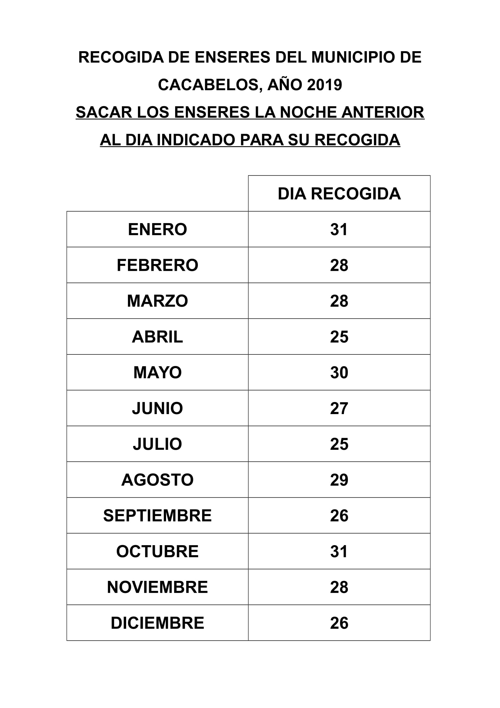 Recogida de enseres del municipio