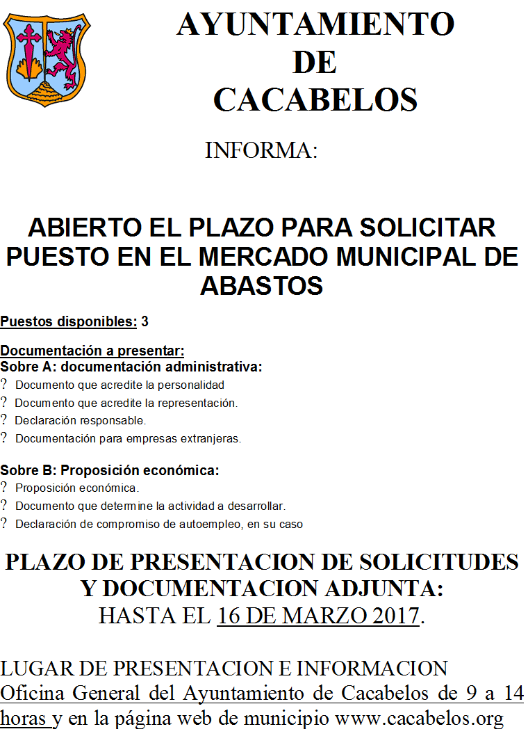 Cartel de oferta empleo del mercado municipal abastos